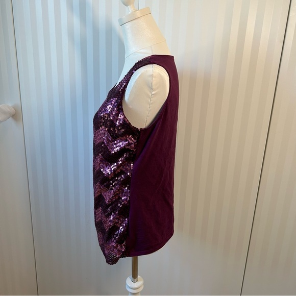 Coldwater Creek plum purple sequins chevron pattern cotton tank Size M - Picture 3 of 9